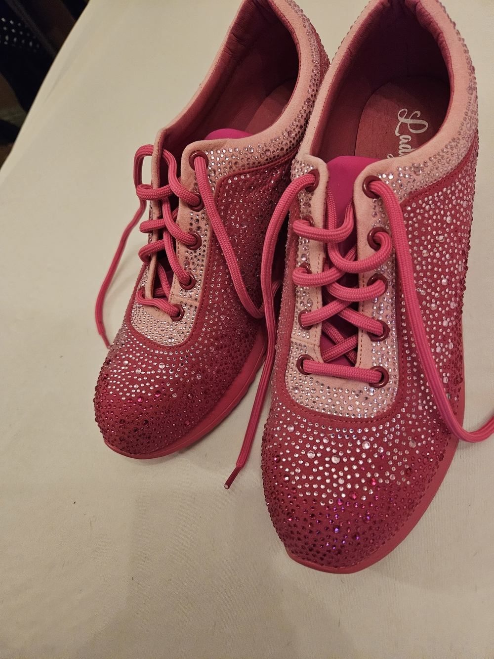 Pink Rhinestone Lace-Up Sneakers
